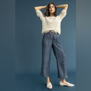 Lilla P Chambray Wide Leg Cropped Pants with Drawstring Size M